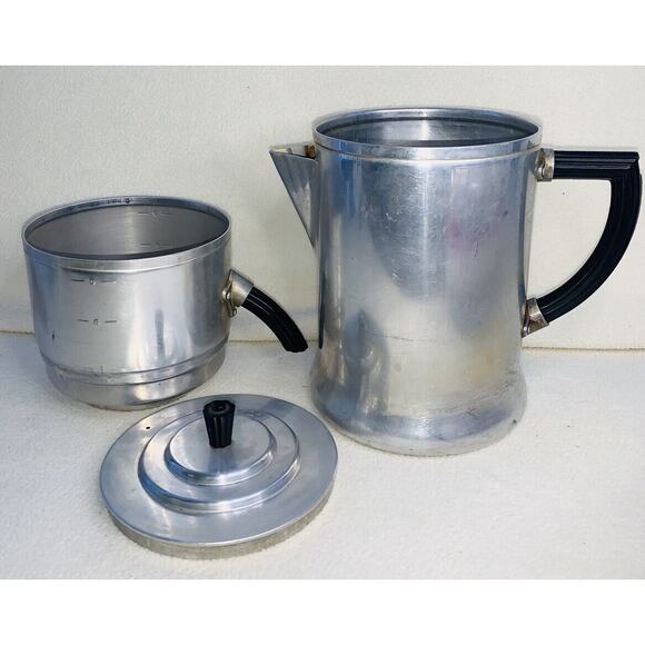 Vintage Wear-Ever Aluminum Coffee Pot Bakelite Handles 2209 3-9 cup USA 3 Piece - Picture 5 of 15